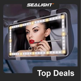 SEALIGHT Car Sun Visor Vanity Mirror for Summer Gift, USB Rechargeable Makeup Mirror with LED Light, Rear View Sun-shading Cosmetic Mirror, Car Sun Visor Ring Light, LED Vanities Mirror Light for Car Sun Visor, Car Accessories, Gift for Girls, Mums, Girl