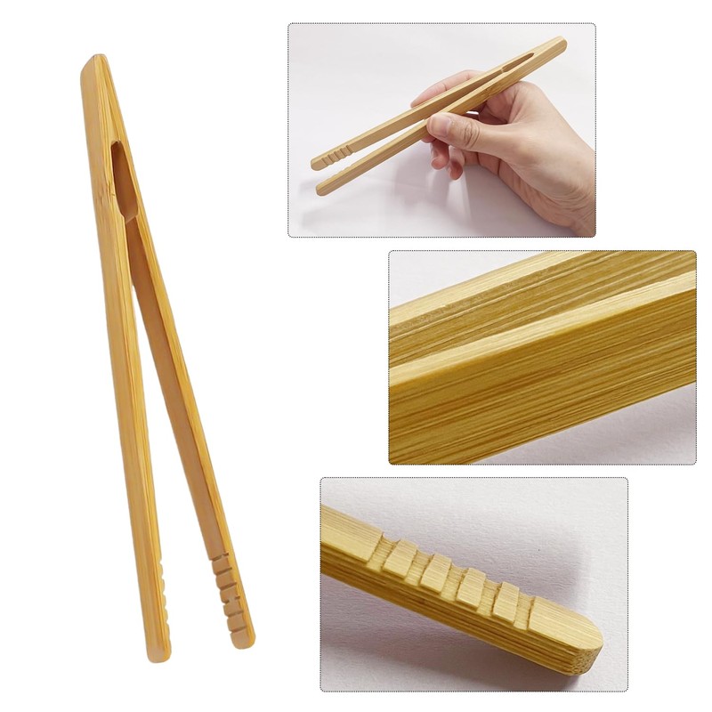 DHSBGWSX Bamboo Tongs 4 Pack 7" Silver/Steel Classic