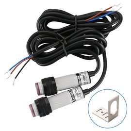 Baomain 1 Pair M18 Infrared Ray Through-Beam Reflection Optical Photoelectric Sensor Switch E3F-10DN3/E3F-10L NPN NO+NC 10-30V DC Sensing Distance 10m 4 Wires with Mounting Bracket