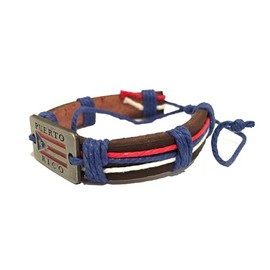 Puerto Rico flag leather bracelet red White & Blue (Black)