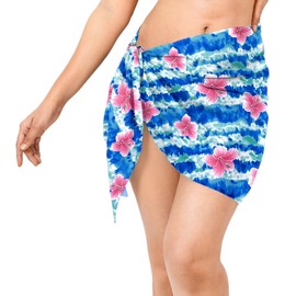 LA LEELA Women's Pareo Beachwear Sarong Wraps One Size Hibiscus Floral Blue