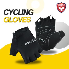 warrior gears Half-Finger Cycling Gloves - Lightweight Bicycle gloves - Anti-Slip Grip & Breathable, Gel-Padded for Shock Absorption - Fingerless Bicycle Short Gloves for Men’s (Black, XXL)