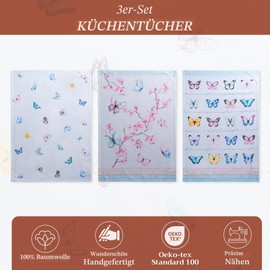 Maison d' Hermine Blossom In Spring 100% Cotton Set of 3 Multi-Purpose Kitchen Towels | Bar Hand Towels | Spring / Summer (50 cm x 70 cm)