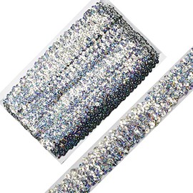 Length10 Yards，Wide 30mm/1.1 inch Elastic Sequin Ribbon Trim for Sewing Dress Dance Costumes Headband （Shiny Silver-30mm）
