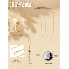 JIYVY32 Italian Horn and Evil Eye Necklace for Women 14K Gold Double Protection Talisman Anniversary Birthday Gifts