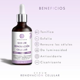 PUREZA NATUR Serum Acido hialuronico facial, Celulas madre, Rosa mosqueta, Colágeno y semillas de cacao. Suero regenerador y renovador de celulas de l
