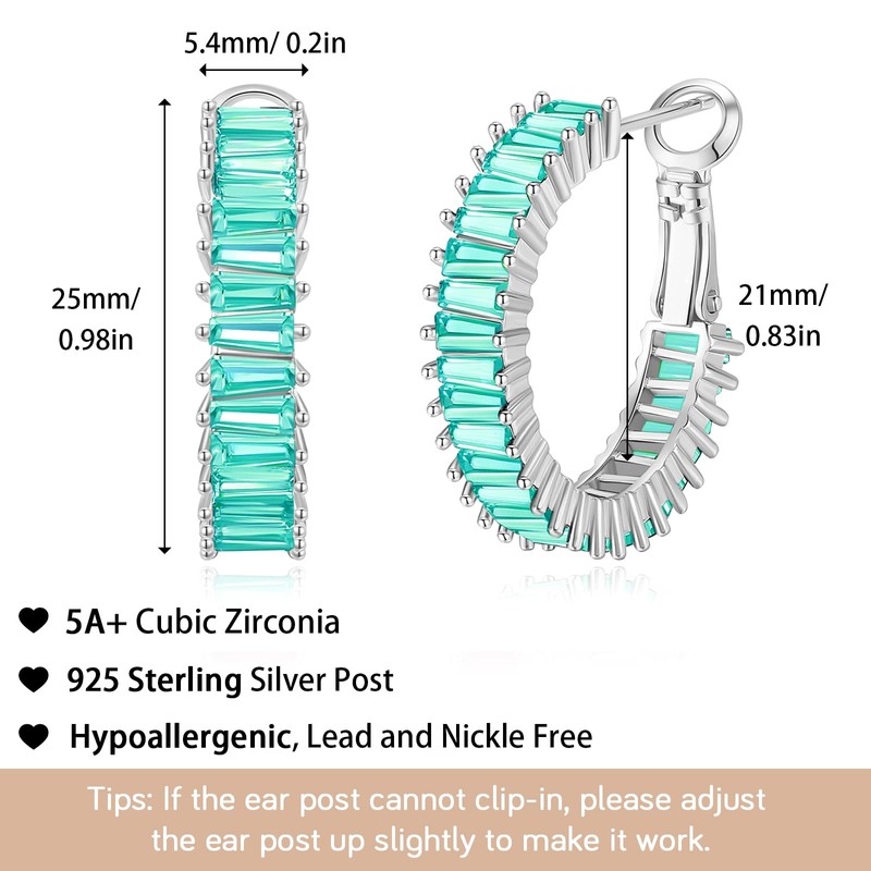 GLOQUAT Silver Turquoise Hoop Earring 14K Gold Plated Teal Aqua