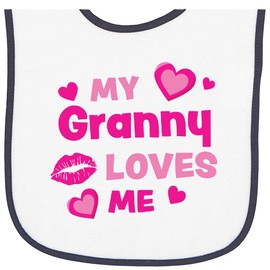 inktastic Valentine's Day My Granny Loves Me Hearts and Lips Baby Terry Cloth Bib White and Navy 3e190