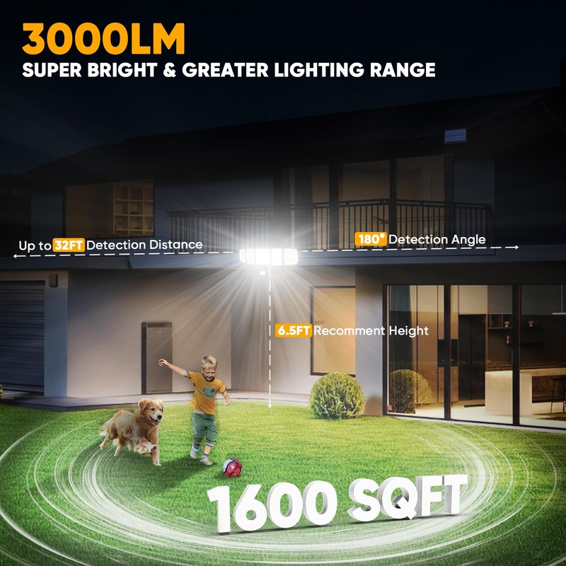MDCMDCM Solar Motion Lights Outdoor - with 16.4ft Cable, 3000LM