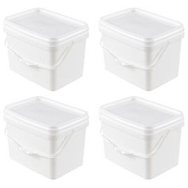 Afromy Pack of 4 Paint Bucket with Airtight Lid, 5 Gallon White Plastic Paint Can Tub 20L Rectangle Pail with Handle, Food Grade Bucket Pail