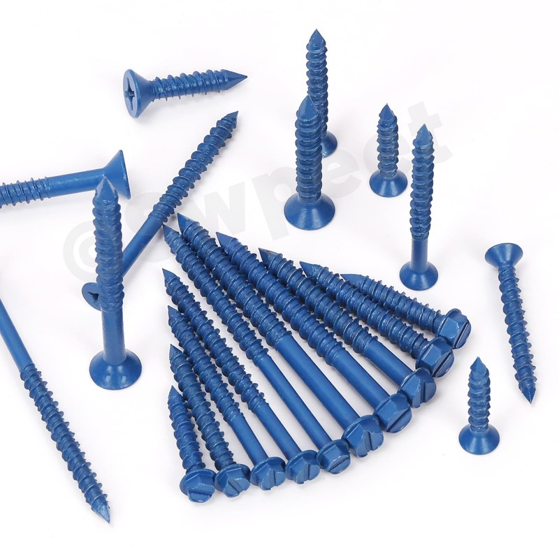 Swpeet 52Pcs 1/4" x 2-1/4" Flat Head Concrete Screw Anchors