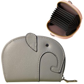 SFTRADE Credit Card Case, Card Case with Coin Purse, Cute Elephant, Thin, Slim, Lightweight, Large Capacity, Holds 11 Pu Characters, Women's, Men's, Skimming, gray