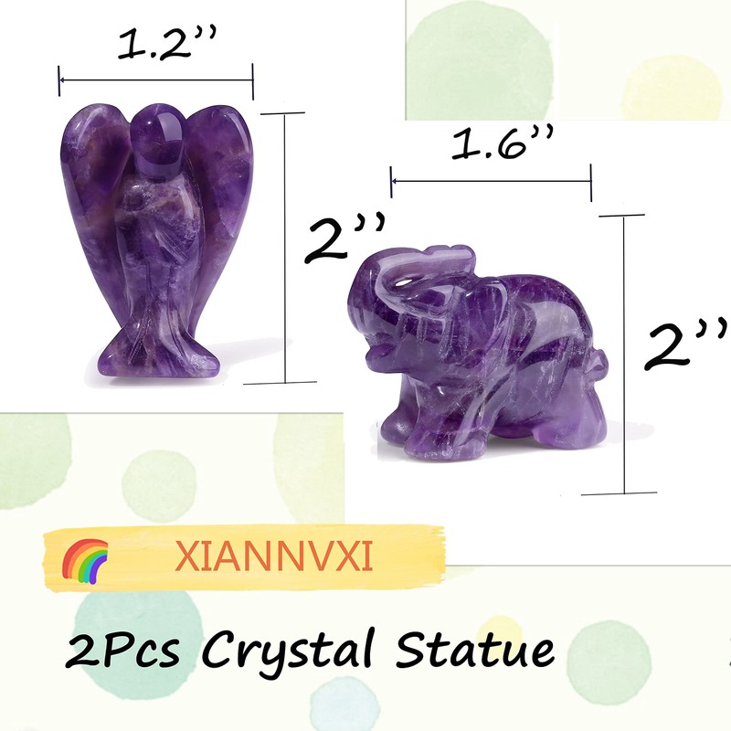 XIANNVXI 2Pcs 2" Crystal Angel Elephant Statue Healing Crystals Amethyst