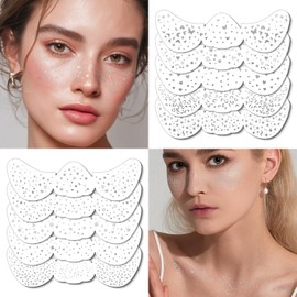 10 PCS Glitter Freckles Face Tattoo Sparkles Makeup Patches Stickers for Women Girls Fairy Accessories Rave Festival Trinkets Accessories (Silver)