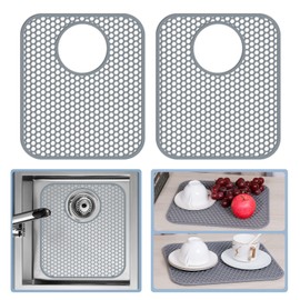 Bestjing Silicone Sink Protector, 2 Pack 13.58''x 11.6'' Rear Drain Kitchen Sink Mats Accessory, Folding Non-Slip Heat Resistant Sink Mat Grid for Bottom of Stainless Steel Porcelain Sink (Rear Hole)