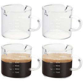 4 Stück Espresso-Doppeltüllen, Milchbecher, 75-ml-Messbecher für Schnapsgläser mit Ausgießgriff und Skala, hitzebeständiger kleiner Unzenbecher für Kaffee, Milch, Wein, Saft, Flüssigkeit