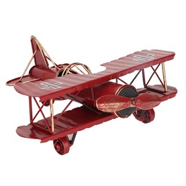 Airplane Model, Vintage Sturdy and Durable Iron Airplane Model Wrought Aircraft Biplane for Room Desktop Decoration Photo Props Home Decor Ornament(Red)