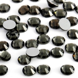 Eleegem 5000PCS SS6 Flatback Rhinestones | 12-Facet Diamond-Cut Glass Gems for Nail Art, Clothing, DIY Crafts |Glue-On Decoration Stones with Silver Backing(Black Diamond)