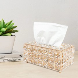 Tabletop Crystal Tissue Box Gold Paper Box Home Crystal Napkin Holder