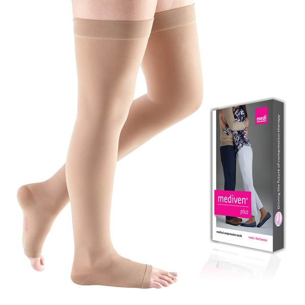mediven Plus for Men & Women, 40-50 mmHg, Thigh High w/Silicone Top-Band, Open Toe Petite-II