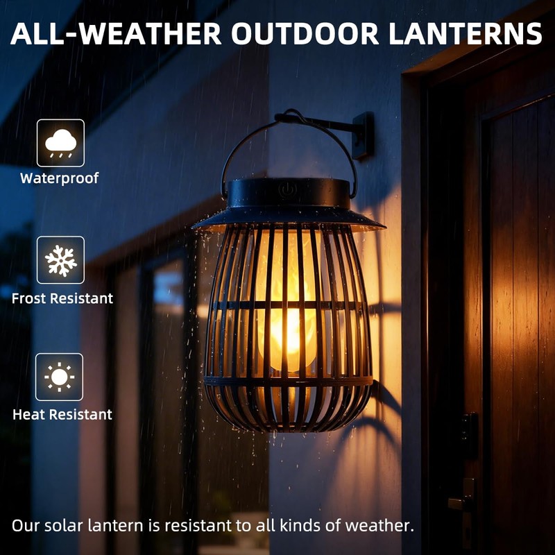 2026 Gen2 Flame Solar Lantern Outdoor Lights, 4Pack Hanging Lantern