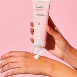 Natio Rosewater Hydration Moisture Rich Hand and Nail Cream, 100 ml - Soothing, Softening Hand Cream - Hand Cream for Dry Cracked Hands - Hand Lotion