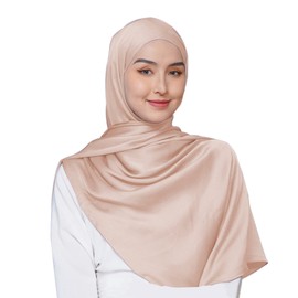 LEOMOSTE Women Satin Silky Pashmina Shawl Wrap Headscarf Turban Hijab Cap for Evening Dresses Bridal Party Special Occasion, Beige, One Size