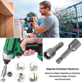 Magnets Hexagonal Socket, Pack of 10 Hex Drill Socket, 8 mm Magnetic Socket Set, Socket Adapter, Magnetism Hex Socket Wrench Adapter, for Drill or Cordless Screwdriver