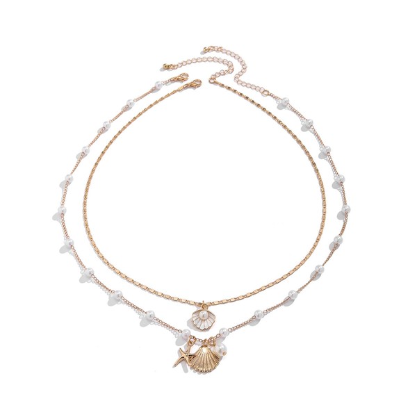 Bohemian Set Puka Shell Pearl Chain Link Pendant Adjustable Choker