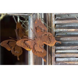 Rostikal Set of 4 Rust Decorative Butterfly 12 x 12 cm Hanging Window Garden Decoration Shabby Chic Decoration
