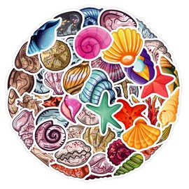 Pack of 50 Sea Shells Stickers Water Bottles Laptop Phone Guitar Skateboard Computer Suitcase Bicycle Ocean Shells Vinyl Stickers Waterproof Aesthetic Stickers for Teenagers Children Adults