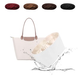 Organizer Insert for Longchamp, Lightweight Purse Insert Compatible with Le Pliage Medium Shoulder Bag (Long Handle), Waterproof Dupontpaper Surface and Silky Satin Lining (Medium Shoulder Bag, Craie)