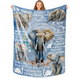 Elephant Gifts for Women, Just A Girl Who Loves Elephants, Throw Blanket for Sister, Daughter, Coworkers, Friends, Blue, 50x65 Inches