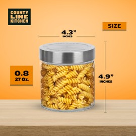 County Line Kitchen Glass Food Storage Jar w/Screw-On Stainless Steel Airtight Lid - Empty Storage Container for Kitchen Pantry - Ideal for Pasta, Coffee Beans, Spices, Nuts, Flour - 27 oz, 1 Pack