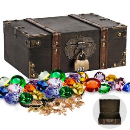 UMILKI Wooden Treasure Chest Vintage Wooden Treasure Chest Children with Lock, 23.5 x 16 x 9.5 cm Wooden Chest Pirate Box for Storage and Decorating Gifts