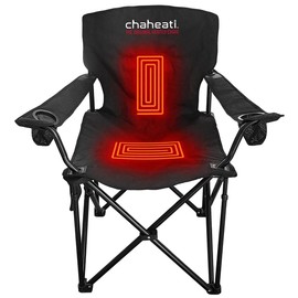 Chaheati 7V Battery Heated Camping Chair with 3-Level Temperature Settings – Rechargeable, Water-Resistant, Portable Chair for Travelling – 2 Cup Holders – Can Be Carried in a Bag