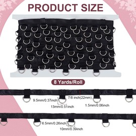 BENECREAT 8 Yards Black Grommet Trim with 6.5x10mm D Rings, 0.8 inch Eyelet Trimming Ribbon for Sewing Garment Corset Shirt Dress Skirt Jacket
