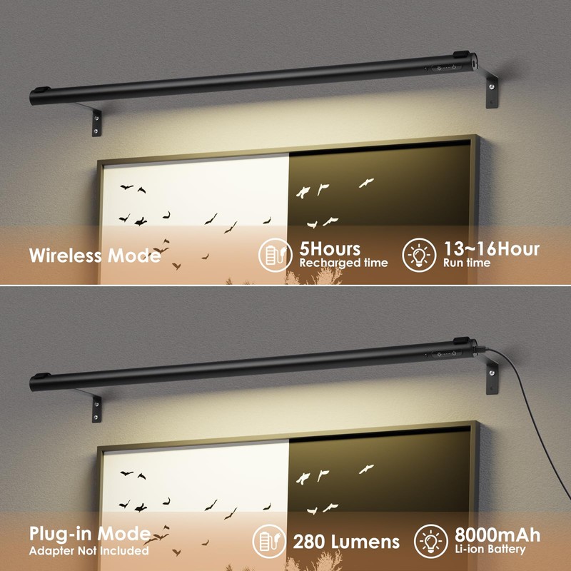 EAYOYAE Battery Operated Wireless Picture Light，Rechargeable/Plugged in 31.5inch Painting Display