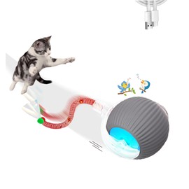 1PC Interactive Cat Toys for Indoor Cats,2025 New Generation Interactive Cat Ball Toy with Elastic Mesh Tail,Automatic Cat/Kitten Toys with Chirping & Motion Activate,Cat Toys for Bored Indoor,Gray