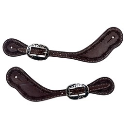 BLACK HOOF Barbwire Tooled Leather Spur Straps for Horse Riders | Western Men, Women, Adjustable Single Ply Spur Straps | Equestrian Accessories