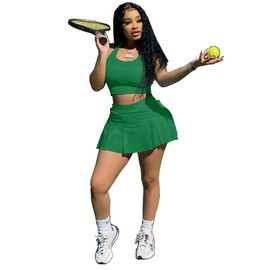 Two Piece Outfits Casual Skirt Sets for Women 2025 Summer Athletic Tank Crop Tops Pleated Mini Dresses Golf Tennis Workout Outfits