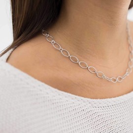 Materia Women's Wide Anchor Chain 925 Silver Necklace 8 mm Rhodium-Plated Chiselled 40-70 cm in Case K19, Tarnish protection thanks to rhodium