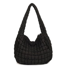 BEGONICA Puffer Tote Bag for Women Large Quilted Tote Bag with Zipper Nylon Lightweight Hobo Handbag Padding Shoulder Purse, Black