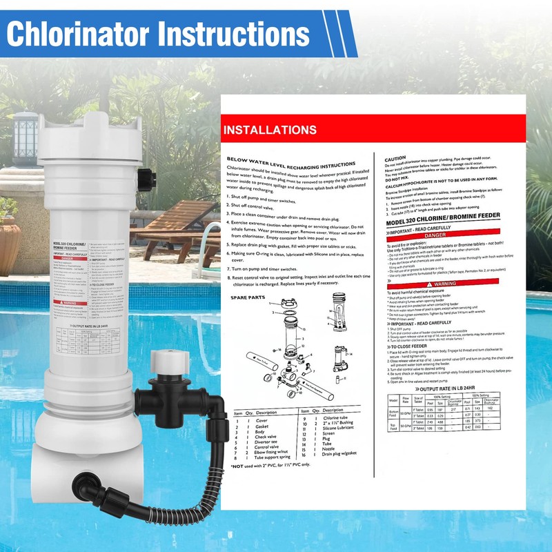 Upgraded 320 Pool Chlorinator Automatic Chlorine/Bromine Inline Feeder Compatible with