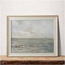 VIYYIEA Framed Canvas Wall Art, Seaview Wall Art for Living Room, Vintage Oil Painting Picture, Seascape Home Decor, Bathroom Wall Decor -【Blue Seaview】-(10"x12")