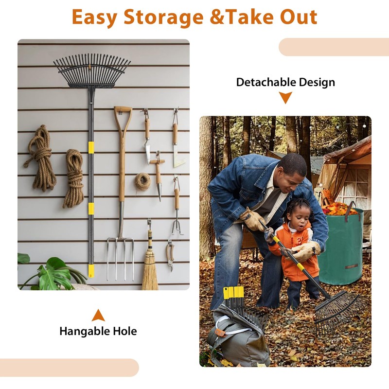 Rake for Leaves: Large 18" Wide Metal Leaf Rake, 65”
