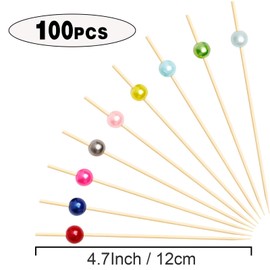 100 Pcs Cocktail Toothpicks for Drinks, Colorful Pearl Fancy Toothpicks for Appetizers, Charcuterie Picks,Cocktail Picks, Bamboo Skewers for Food, Sandwich Toothpicks（4.7inch）