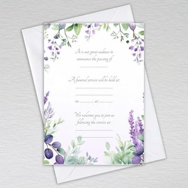Funeral Invitation Cards with Envelopes Announcement Invites: Lavender and Eucalyptus Funeral Invitations (Pack of 20 with Envelopes)