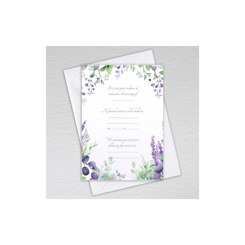 Funeral Invitation Cards with Envelopes Announcement Invites: Lavender and Eucalyptus