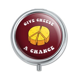 Give Cheese a Chance Peace Symbol Funny Humor Pill Case Trinket Gift Box